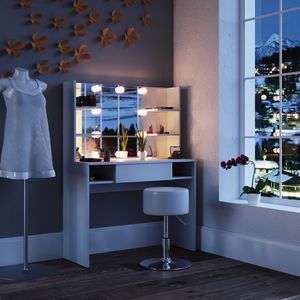 Toaletný stolík Livinity® Daenerys, 100 cm, s LED osvetlením a stoličkou, biely