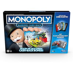Hasbro Monopoly Banking Cash-Back stolová hra, elektronická čítačka kariet, bonus za vrátenie peňazí, bezhotovostná platba, skenovacia technológia, od 8 rokov E8978100