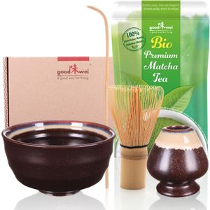 Matcha Teezeremonie Set "Kumo" mit Teeschale, Besenhalter und 30g Premium Matcha