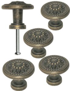'FUXXER®- 4x Antike Möbel-Griffe, Schubladen-Knöpfe, Landhaus Vintage Design Bronze Eisen Messing Möb'