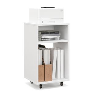 COSTWAY Druckertisch mit Rollen, mobiler Rollcontainer mit 2 offenen Regalen, Druckerständer, Bürowagen weiß, Aktenwagen für Zuhause & Büro, 33 x 30 x 58 cm