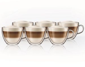 Satz Sanremo Doppelwandiges Glas Set für Kaffee 250ml 6 Stück - Thermogläser für Kaffee - Kaffee Gläser - Thermo-Latte-Gläser -  Kaffeegläser Set