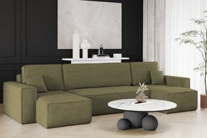 Kaiser Möbel Ecksofa mit schlaffunktion und bettkasten, Sofa U-form, Couch U-form BEST Dicker Cord Olive