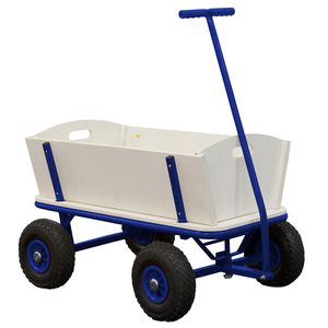 SUNNY Billy Beach Wagon Bollerwagen in Blau | Kinder Handwagen aus Holz mit Luftreifen | Belastbar bis 100  kg | 94x61x97cm