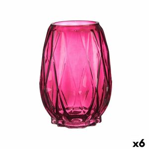 Vase Schnitzerei Rhombusse Rosa Kristall 13,5 x 19 x 13,5 cm (6 Stück)