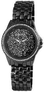Excellanc Modische Design Damen Armband Uhr Schwarz Analog Metall Strass Crystals Quarz