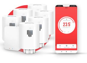 evanell° Smart Home Radiátorový termostat WLAN 6 kusy + štartovacia sada, digitálny termostat na vykurovanie, elektronický - termostat na vykurovanie