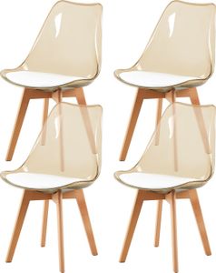 IPOTIUS 4er Set SGS Esszimmerstühle mit Massivholz Buche Bein, Skandinavisch Design Gepolsterter Küchenstühle Stuhl Küche Holz, Durchsichtig(Braun) & Weiß