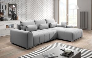 FURNIX Eckcouch LORETA Sofa L-Form Schlafsofa Couch mit Schlaffunktion und Kissen Classic Design HELLGRAU MT 84