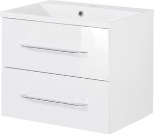 FACKELMANN Waschtischunterschrank inkl. Gussbecken B.CLEVER / Soft-Close-System / Maße (B x H x T): ca. 60 x 48,5 x 46 cm / Möbel fürs WC oder Badezimmer / Schrank: Weiß / Becken: Weiß