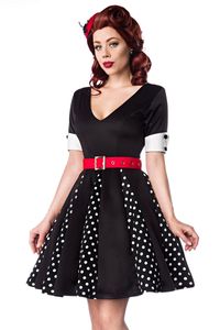 Vintage Retro Godet Kleid mit Gürtel in schwarz/weiß Größe XL = 42