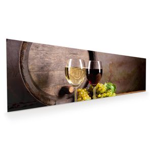 Glasbild Wandbild Weiss und Rotwein 120x40cm in XXL für Wohnzimmer, Schlafzimmer, Badezimmer, Flur