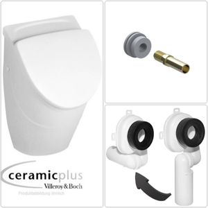 VILLEROY & BOCH O.NOVO Keramik Absaug Urinal mit CeramicPlus Beschichtung & Deckel, Ablauf- und Einlaufgarnitur