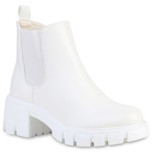 VAN HILL Damen Klassische Stiefeletten Plateau Vorne Profil-Sohle Schuhe 837670, Farbe: Weiß, Größe: 38