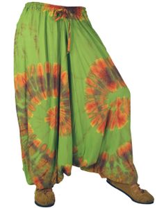 Batik Pluderhose, Aladinhose, Weite Sommerhose - Grün, Damen, Viskose, Hosen