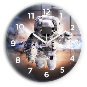 Wallfluent Wanduhr – Stilles Quarzuhrwerk - Uhr Dekoration Wohnzimmer Schlafzimmer Küche - Zifferblatt - weiße Zeiger - 30 cm - Astronaut im Weltraum