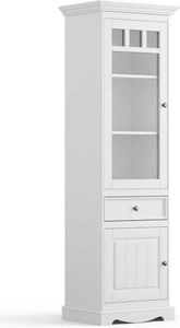 Belluno Elegante Massivholz Vitrine schmal Weiß, Türanschlag:links