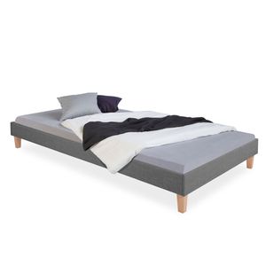 Homestyle4u 1984, čalouněná postel 90 x 200 cm šedá jednolůžková postel futonový rám postele roštový rám