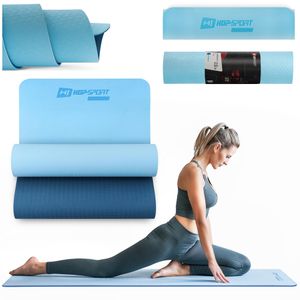Hop-Sport Yogamatte HS-T006GM Gymnastikmatte für Pilates aus TPE ist rutschfest & faltbare Bodenmatte - 183 x 61 x 0,6 cm - blau/hellblau