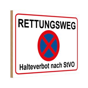 vianmo Holzschild Wandschild 18x12 cm - Rettungsweg Halteverbot nach StVO