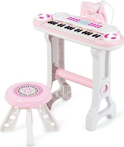 GOPLUS 37 Tasten Klaviertastatur, Elektronisches Kinder Keyboard mit Licht, Spielzeugklavier mit Aufnahme- und Abspiel-Funktion, Klavier für Kinder ab 18 Monate, inkl. Hocker&Mikrofon (Rosa)