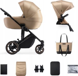 Kinderkraft PRIME 2 2 w 1 - wózek spacerowy do 22 kg - duża gondola - koła z pełną amortyzacją - wodoodporny daszek - beżowy