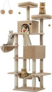 Feandrea Kratzbaum 206 cm, XXL, mit 13 Kratzsäulen, 2 Plattformen kamelbraun