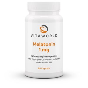 Vita World Melatonin 1 mg | 60 Kapseln | mit L-Tryptophan, Lavendel, Melatonin und Vitamin B12 | vegan | gluten- und laktosefrei