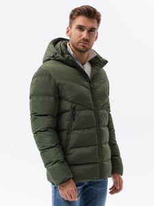 Ombre - Męska kurtka pikowana zimowa C519 OLIVE XL