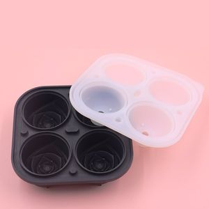 HAPPINY 3D Rose Ice Molds 2.5 Inch Large Ice Cube Trays Make 4 Giant Cute Flower Shape Ice Silicone Rubber Fun Big Ice Ball Maker - Black Rose Ice Tray
