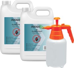 INSIGO 2x2L + 2L Sprüher Anti-Flohspray, Mittel gegen Flöhe, Flohschutz, Katzenfloh, Hundefloh, Insektenschutz, gegen Ungeziefer & Parasiten, Innen & Außen