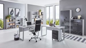BMG Möbel Büromöbel-Set, Office Edition Set 6, grau/ anthrazit hochglanz