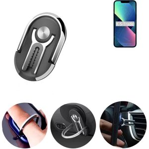 K-S-Trade 3in1 Smartphone-Ring Handy-Ring kompatibel mit Apple iPhone 13 mini Fingerhalterung  Handyring Tischständer Lüftungsgitter-Halterung Tisch