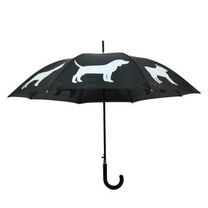 Esschert Design Regenschirm Reflektor Hunde aus Polyester , Ø 105 x 85,1 cm, schwarzer Polyester/weiße Hundefiguren, Kunststoffgriff,