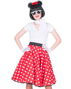 Fifties Punkte Tellerrock mit Halstuch - Rot Weiß | Kostüm Minnie Maus