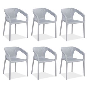 Homestyle4u 2690, Gartenstuhl 6er Set, Kunststoff stapelbar grau wetterfest Gartenmöbel Stühle
