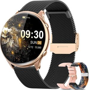 Damen Smartwatch mit Telefonfunktion, 1,39 Zoll wasserdicht mit 120 Sport SpO2 Herzfrequenzmesser Schlafmonitor Uhr für iOS Android Schwarz Gold