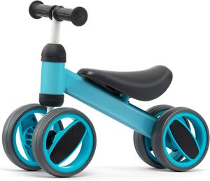 COSTWAY Detské chodítko, detský bicykel so 4 kolieskami a obmedzeným riadením pre deti, ktoré sa stavajú na chôdzu, detský bicykel bez pedálov, so zvýšenou zadnou časťou, pre 1-2 ročné deti Modrá