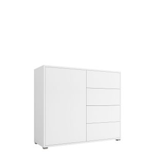 MIRJAN24 Kommode Gesita K1D4SZ, Stilvoll Wohnzimmer Sideboard mit 4 Schubladen und Tür, Schlafzimmer Highboard, Kollektion (Farbe: Weiß)