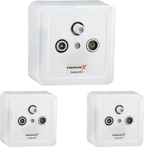 PremiumX 3x PX3 Antennendose 3-Fach Enddose Antennen-Dose Einzel und Stichleitungsdose Aufputz Unterputz SAT-TV-RADIO HD Multimediadose
