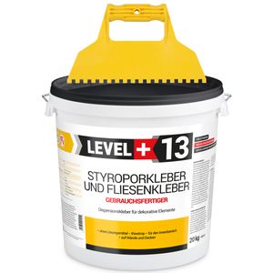 Súprava Lepidlo na polystyrén pripravené na použitie 20 kg Biele lepidlo na dekoratívne korkové obklady LEVEL+13 a plastový tmel zub 5x5 mm