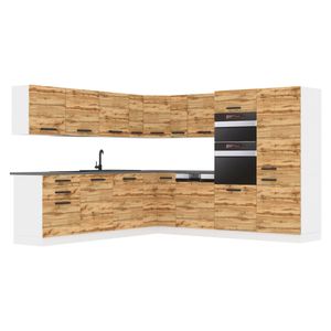 Belini Küchenzeile Küchenblock Küche L-Form JANE Küchenmöbel mit Griffe, Einbauküche ohne Elektrogeräten mit Hängeschränke und Unterschränke, mit Arbeitsplatten, Wotan-Eiche