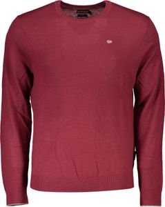 Stylischer roter Herrenpullover mit Rundhalsausschnitt und Stickerei, Größe: XL Farbe: Rosso