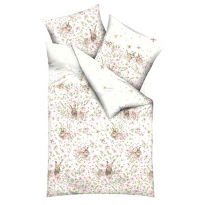 Kaeppel  SATIN Bettwäsche mit Reißverschluss, aus 100 % Baumwolle Häschen rosa 1X 80/80+135/200
