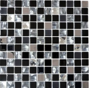 Mosaikfliese Transluzent Edelstahl schwarz Glasmosaik Crystal Stahl schwarz Glas MOS63-CM-426