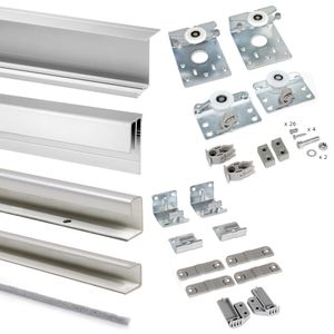 Emuca Schiebetürensystem Neco für Schrank, 2 Türen, Dicke 16 mm, Brettern nicht enthalten, Ausgleitschutz, Grau metallic, 6030220