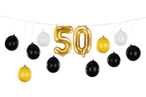 Ballongirlande '50' 260x32cm Schwarz / Gold / Weiß