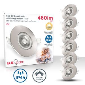 6x LED Bad Einbauspots Strahler Einbauleuchten Lampe ultraflach Deckenspots IP44