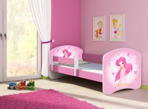 ACMA Jugendbett Kinderbett Junior-Bett Komplett-Set mit Matratze Lattenrost und Rausfallschutz Rosa 07 Rosa Fee 140x70
