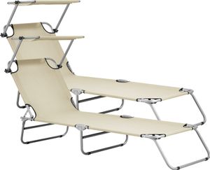 Sonnenliege Argozelo 2er Set Gartenliege mit Sonnendach Strandliege Liege Transportliege Verstellbar Zusammenklappbar Stahlgestell Beige